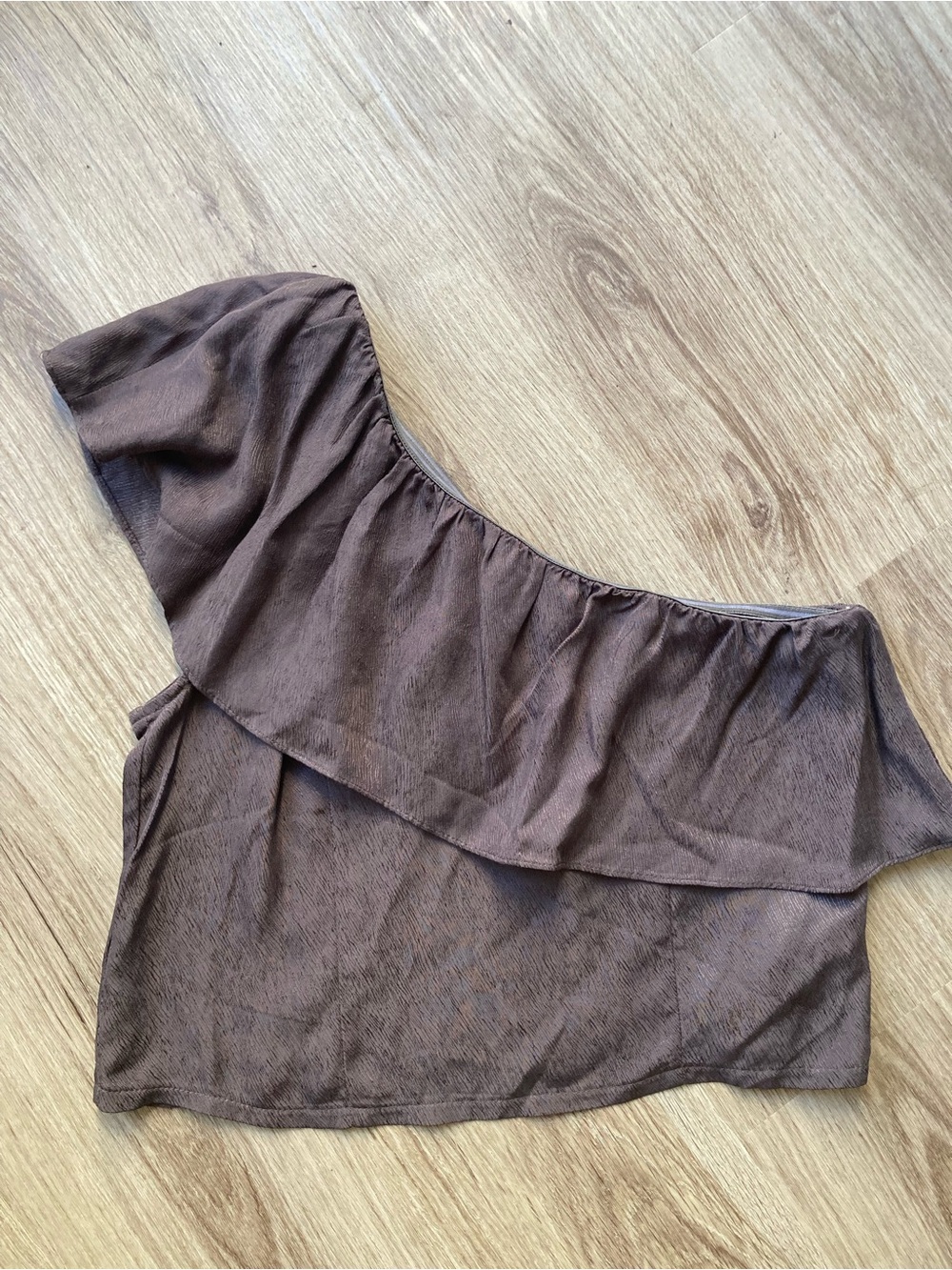 Astr Brown Asymmetrical Ruffled Blouse